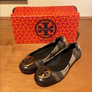 Tory Burch brown plaid Serena flats
